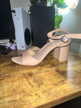 Madden Girl Blush Nude Block Heel Sandals with Ankle Buckle